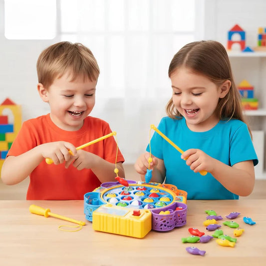 Electric Fishing Game Toy Set – Rotating Fish Pond with 4 Rods & Colorful Fish