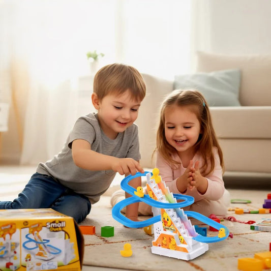 Small Duck Climbing Stairs Track Toy – Musical Duck Slide with Lights