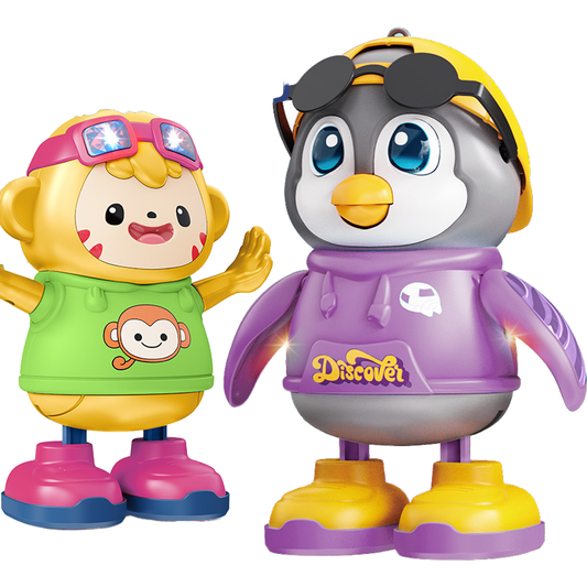 🎉 Dancing Monkey & Penguin Toy Set – Music, Lights & Fun Movements