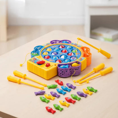 Electric Fishing Game Toy Set – Rotating Fish Pond with 4 Rods & Colorful Fish