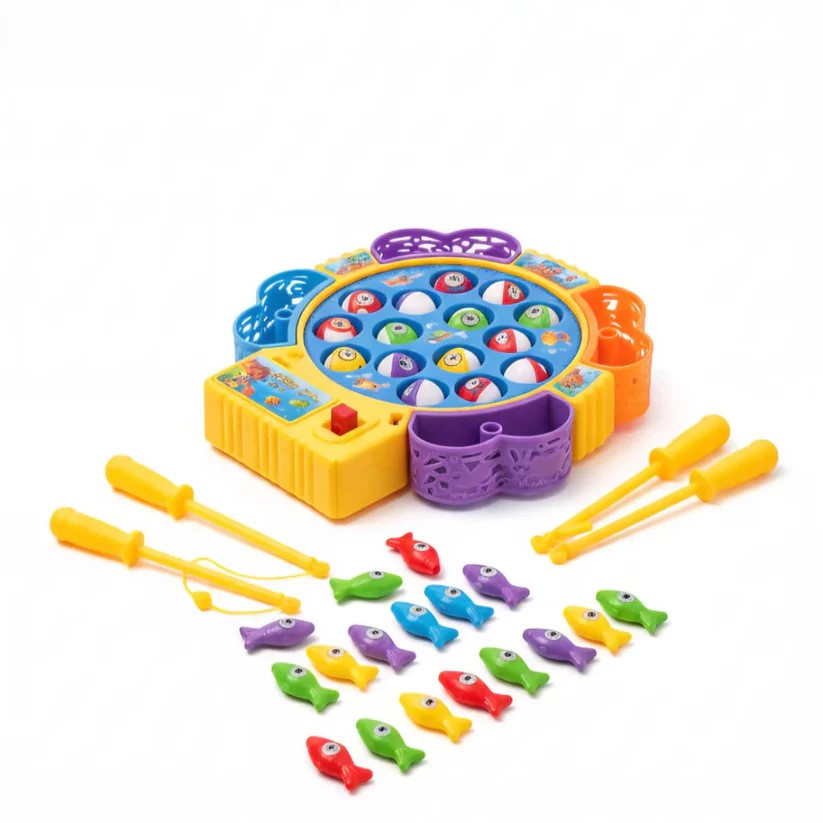 Electric Fishing Game Toy Set – Rotating Fish Pond with 4 Rods & Colorful Fish