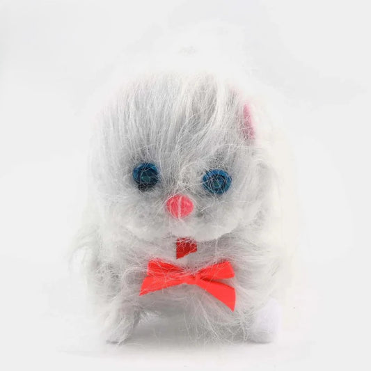Fluffy White Plush Toy with Bow Tie